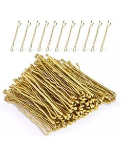 36 Waved Hair Pins Black Blonde Brown Bun Pins Hair Slides Kirby Grips 6.5cm (Gold)