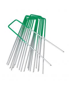 100 Green/Silver Galvanised Grass Pins 150mm