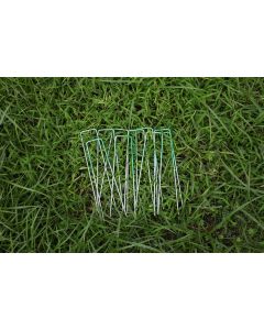 100 Green/Silver Galvanised Grass Pins 150mm