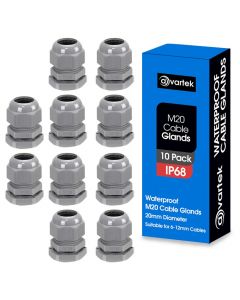 10 Pack M20 20mm IP68 Waterproof Grey Cable Glands