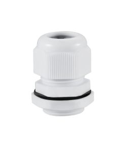 PG16 IP68 Compression Cable Gland 10mm - 13mm with Locknut, Conduit Size 22.5mm - White