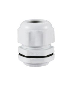 PG24 IP68 Compression Cable Gland 15mm - 20mm with Locknut, Conduit Size 27mm - White