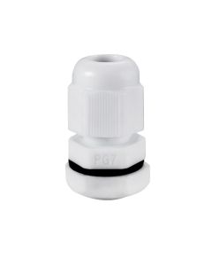 PG7 IP68 Compression Cable Gland 3mm - 6.5mm with Locknut, Conduit Size 12.5mm - White
