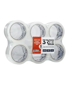 3REE Packaging Tape 48mm x 66m Clear Transparent Pack of 6