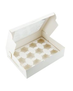 Cupcake Box, Holds 12 (10 Pack) White with Window Size