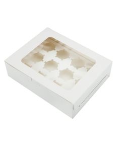 Cupcake Box, Holds 12 (10 Pack) White with Window Size