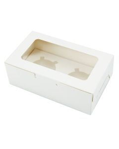 Cupcake Box, Holds 2 (10 Pack) White with Window Size