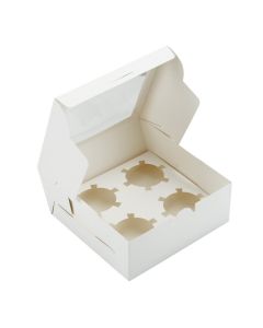 Cupcake Box, Holds 4 (10 Pack) White with Window Size