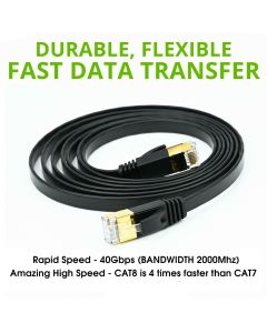 FLAT 25m CAT8 SSTP Shielded 2000MHz 40Gbps High Speed Ethernet Cable RJ45 - Grey